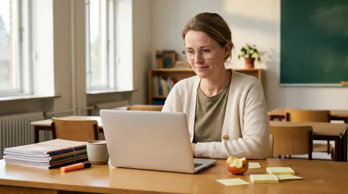 Lærer arbejder med AI ved sit skrivebord